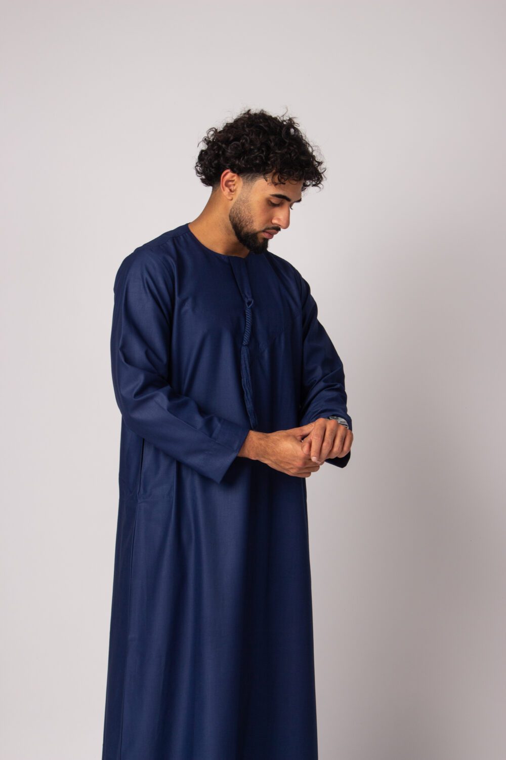 Matt Dark Blue Mens Emirati Thobe Sleeve