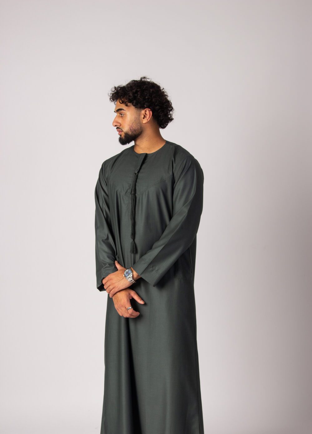 Matt Forest Green Mens Emirati Thobe Looking Right