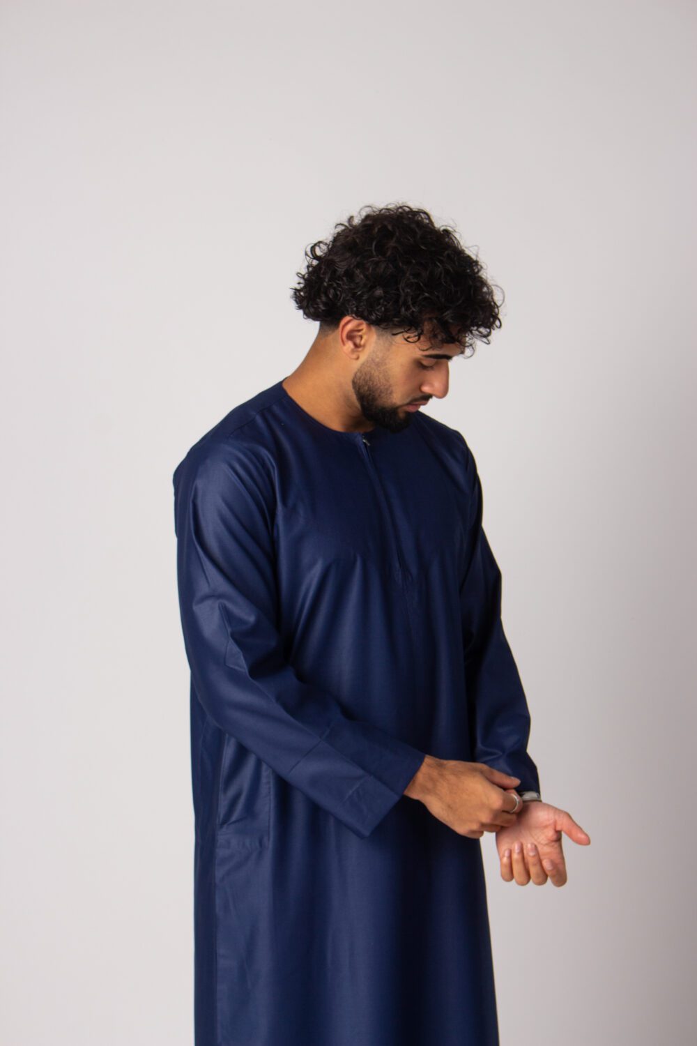 Matt Dark Blue Mens Omani Thobe Sleeve