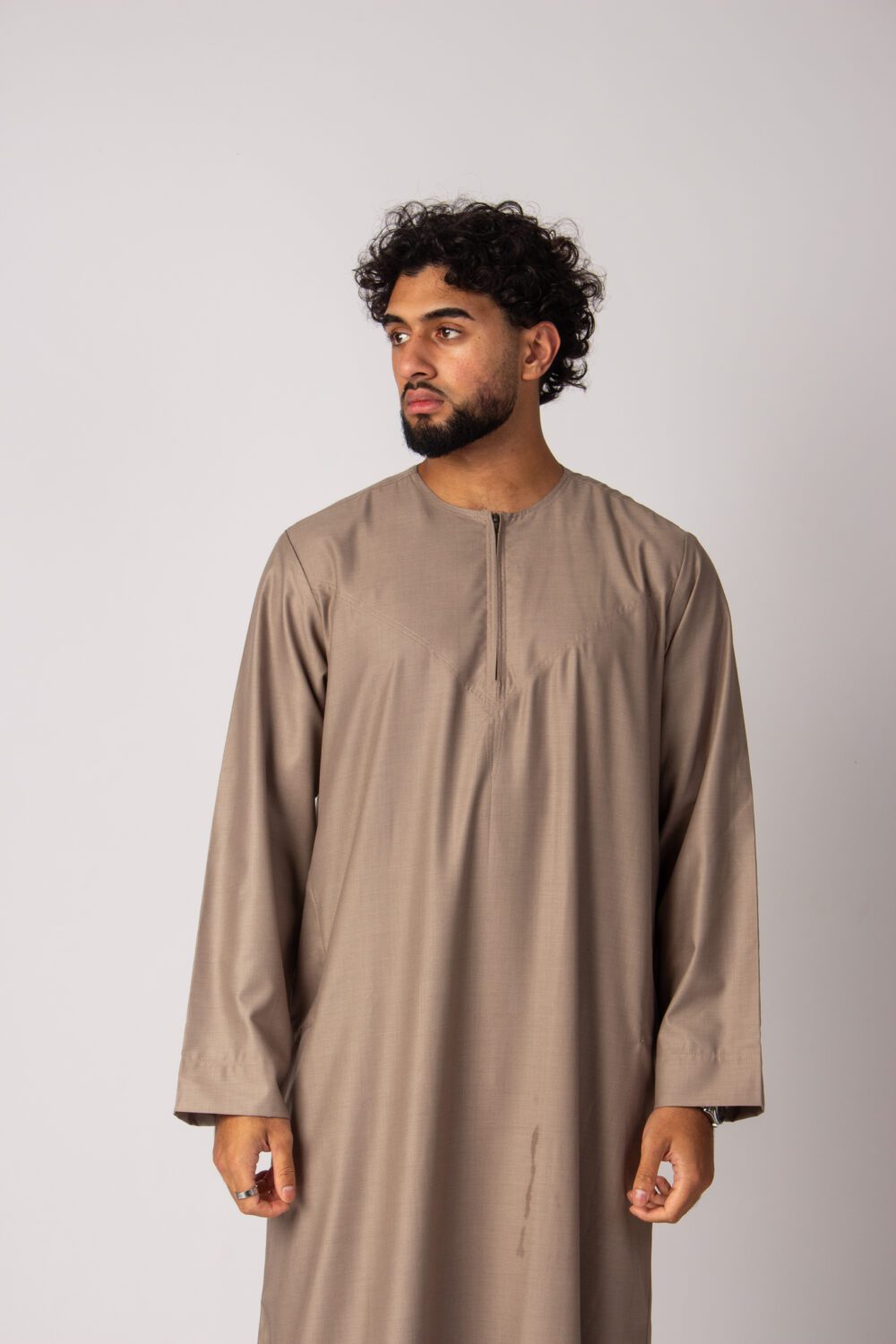 Matt Dark Beige Mens Omani Thobe Looking Forward