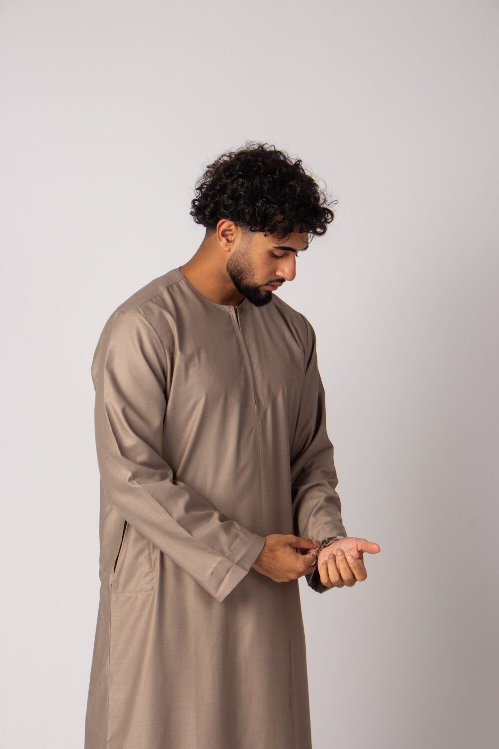 Matt Dark Beige Mens Omani Thobe Sleeve