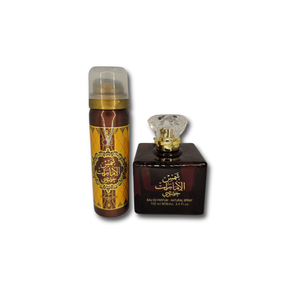 Shams Al Emarat Khususi Perfume Bottle and spray