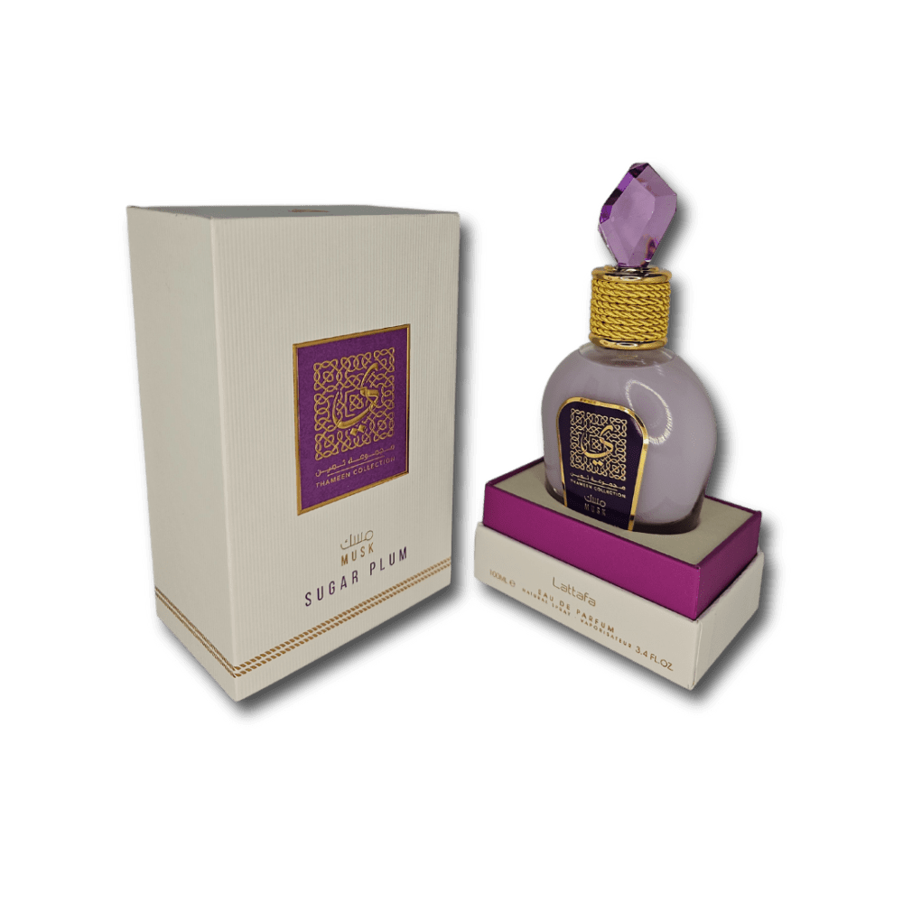 Lattafa Thameen Collection Sugar Plum Perfume Box open