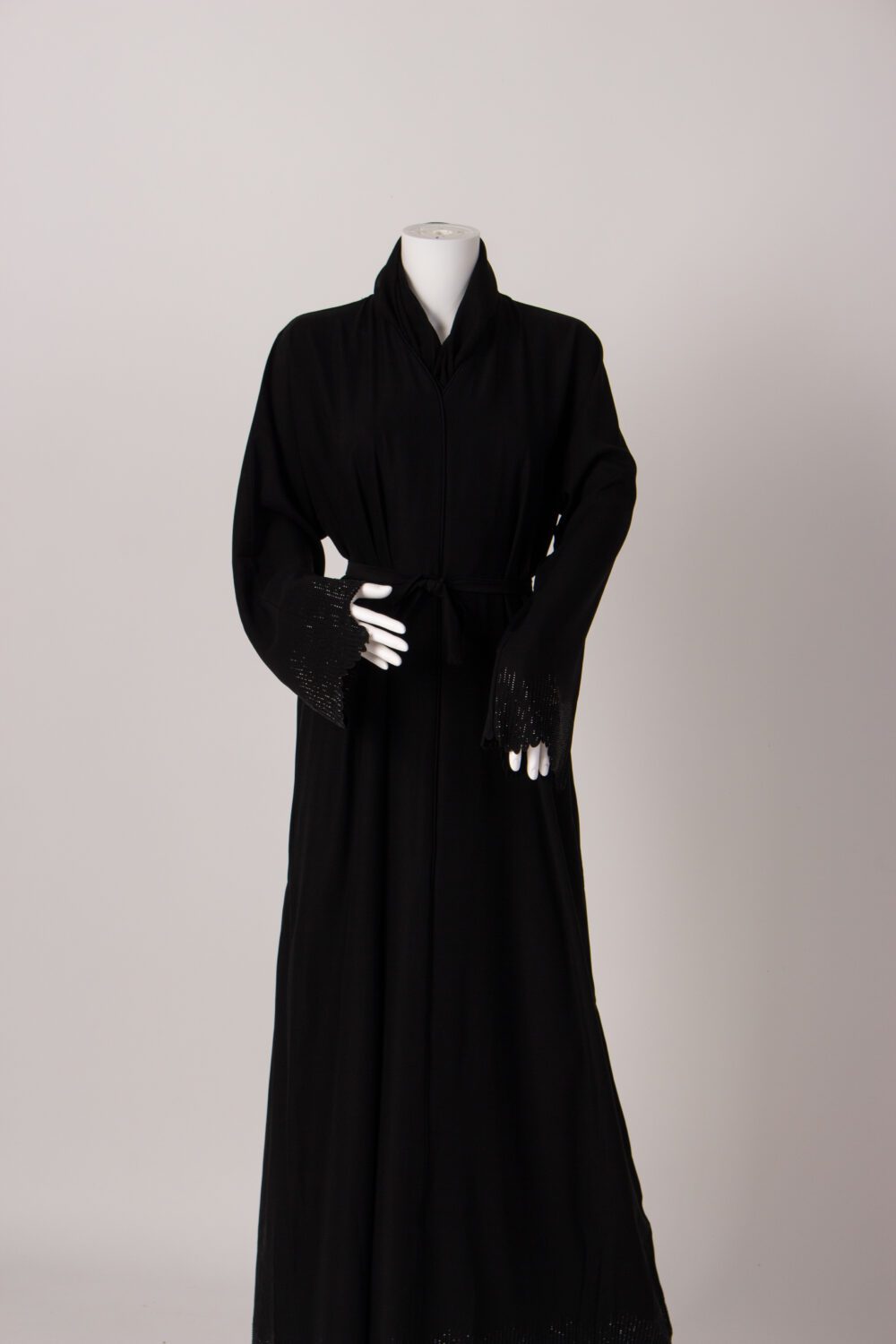 Feather Abaya Black Front