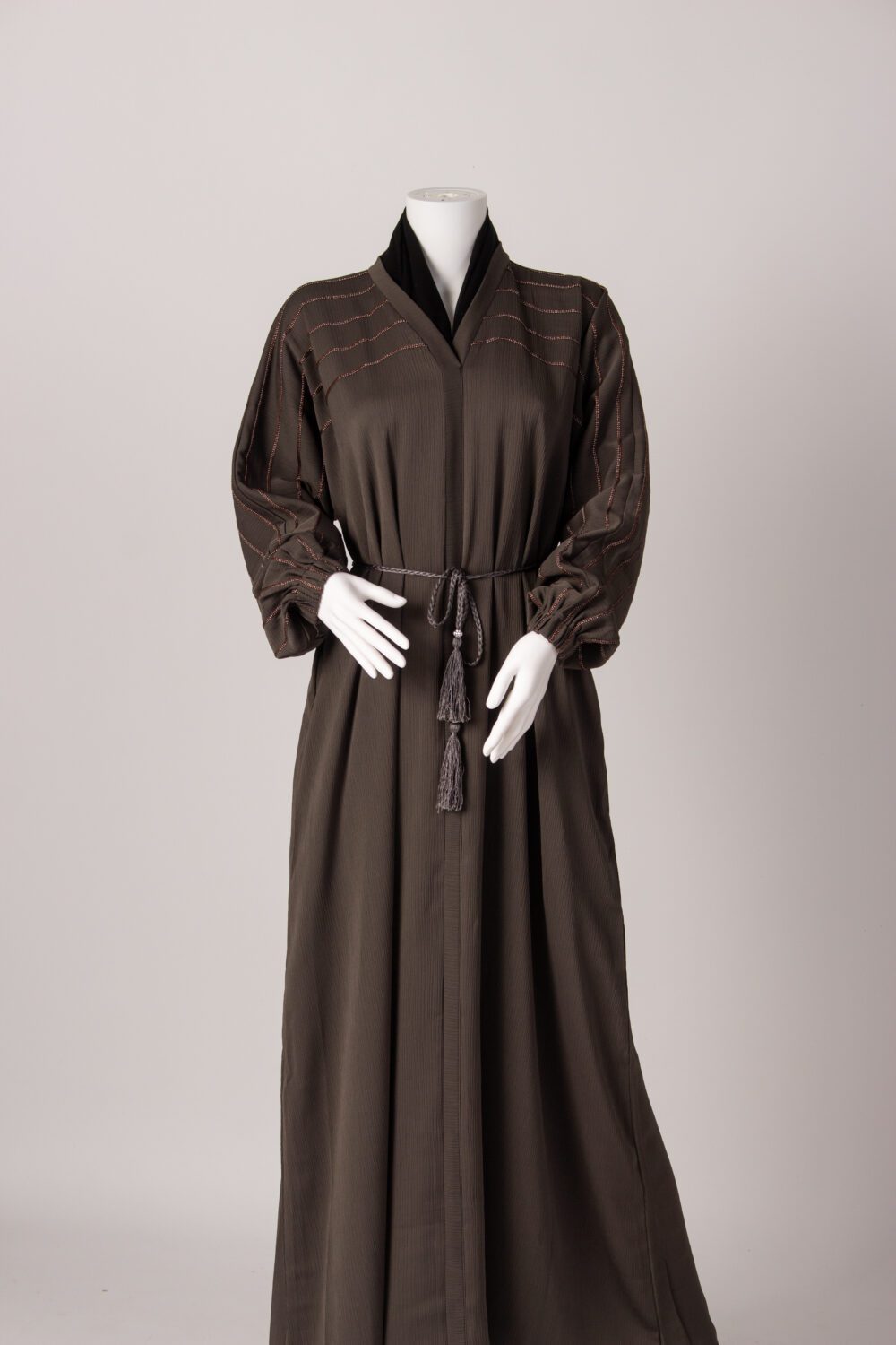 Zoom Stripe Abaya Brown Front