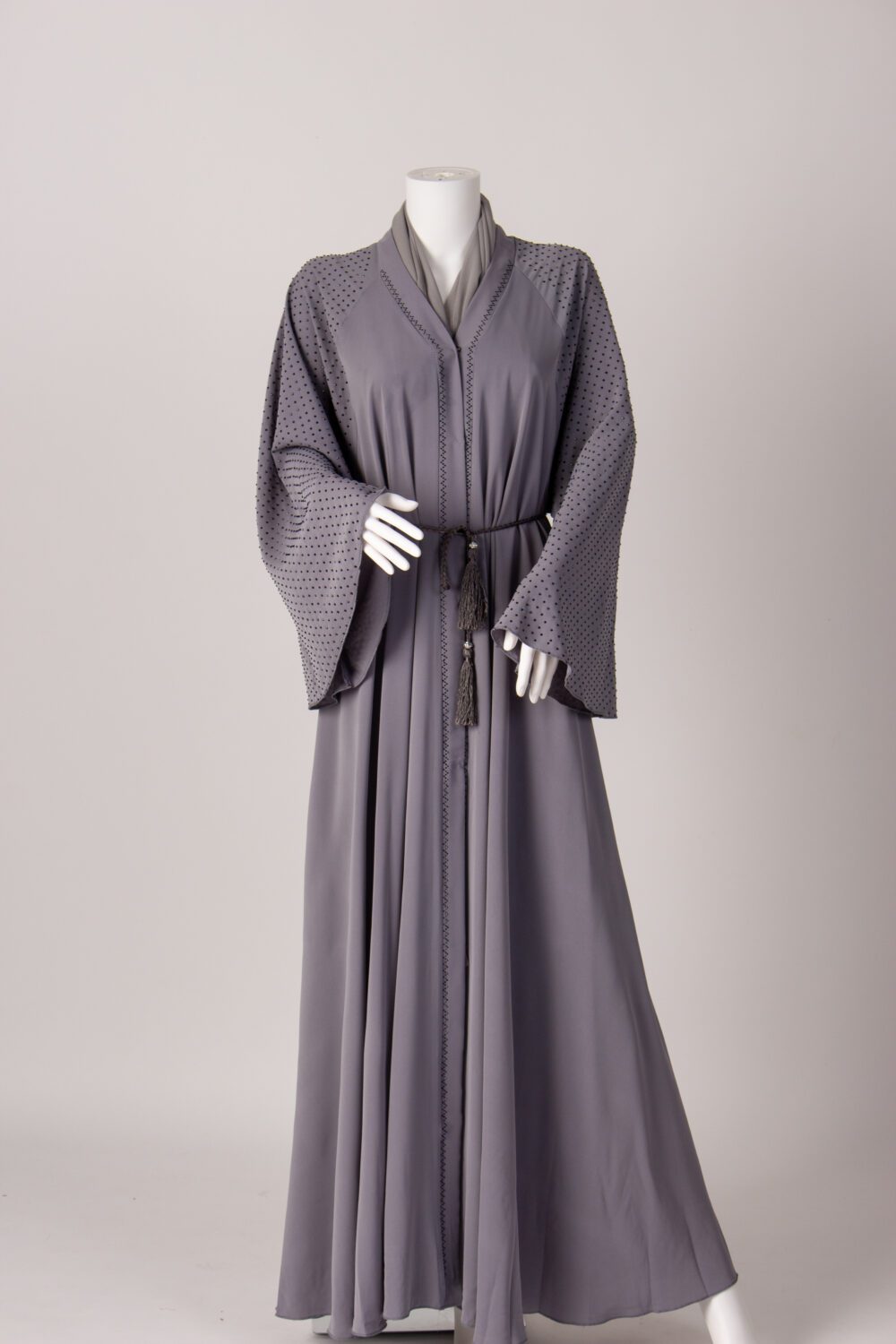 Diamante Abaya Grey Front