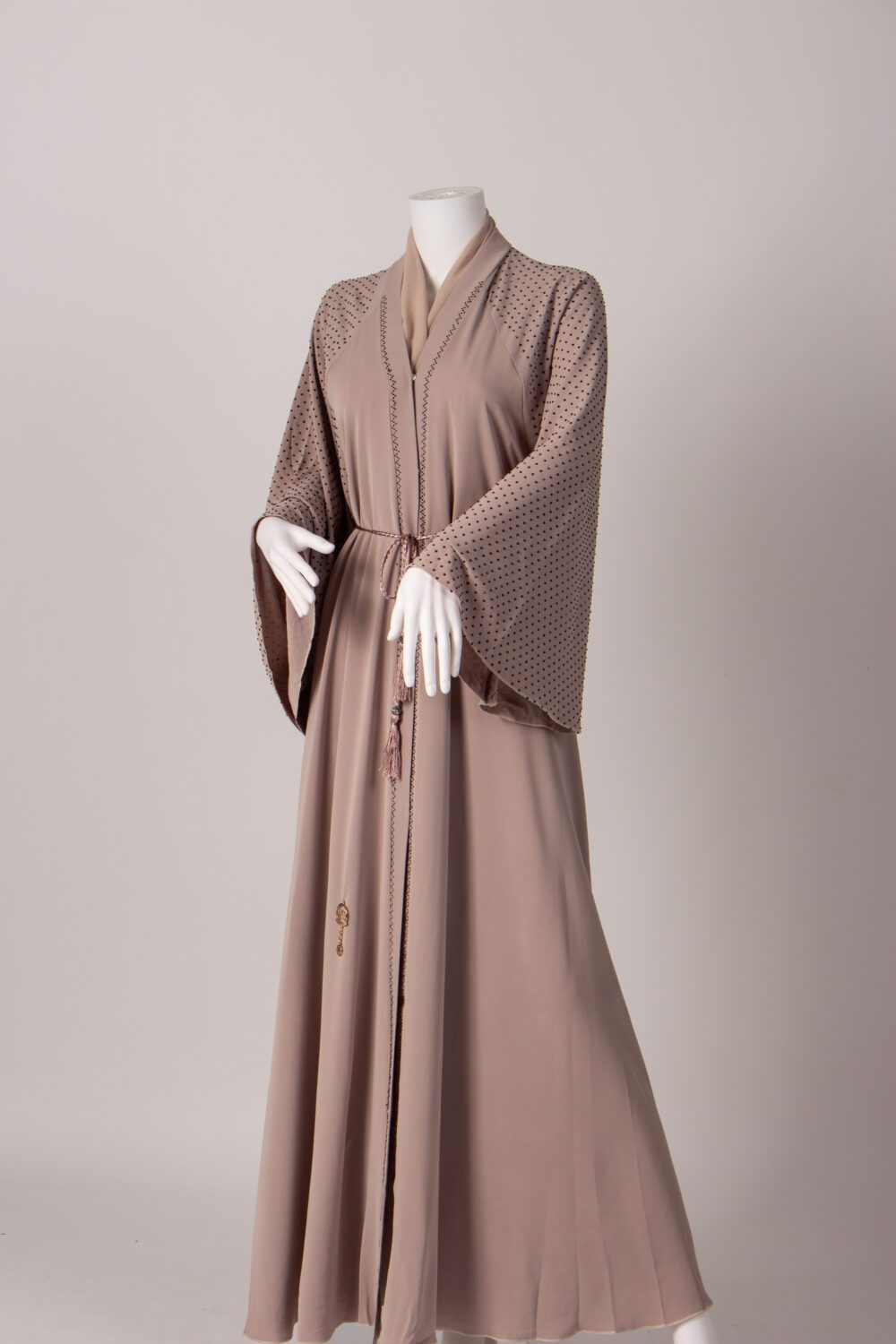 Diamante Abaya Beige Front